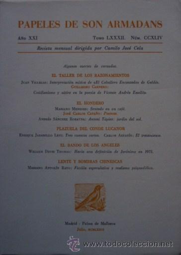 Coleccionismo de revistas y peri&oacute;dicos: Papeles de Son Armadans n&ordm; CCXLIV/Director Camilo Jos&eacute; Cela