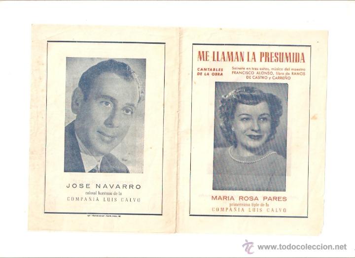 Collection Magazines and Newspapers: MUSICA CANTABLES DEL SAINETE ME LLAMAN LA PRESUMIDA FRANCISCO ALONSO LUIS CALVO ROSA PARES