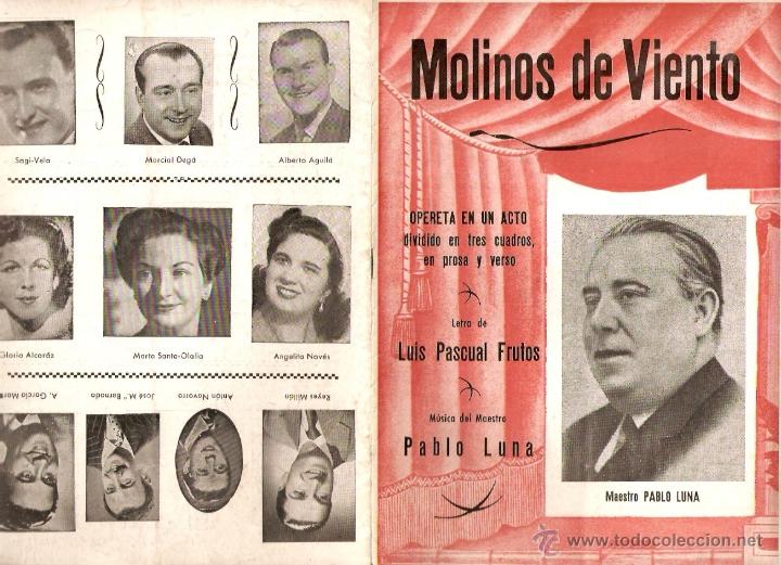 Sammeln von Zeitschriften und Zeitungen: MUSICA TEATRO ARGUMENTO OPERETA MOLINOS DE VIENTO LUIS PASCUAL FRUTOS MUSICA PABLO DE LUNA