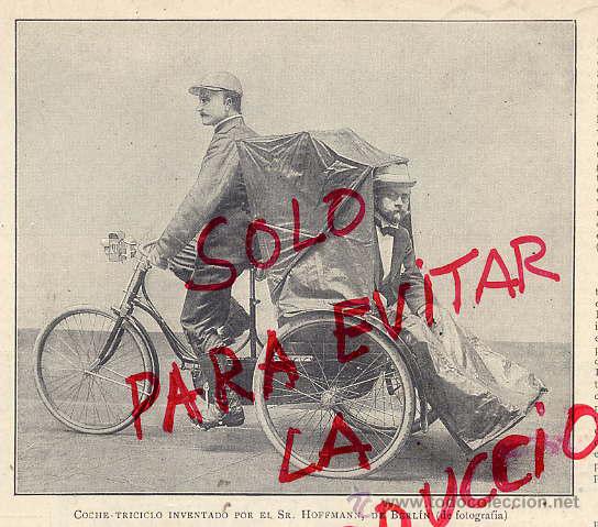 Coleccionismo de revistas y peri&oacute;dicos: COCHE TRICICLO 1896 INVENTADA EN BERLIN SR. HOFFMANN RETAL HOJA REVISTA