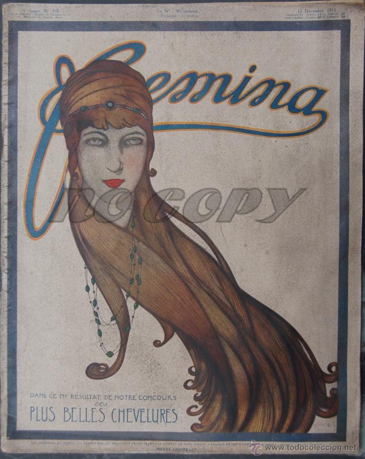 Coleccionismo de Revistas y Peri&oacute;dicos: Revista Femina. Par&iacute;s 1913. Portada y dibujos interiores de X. Gos&eacute;. Curiosa fotografia de Nijinsky