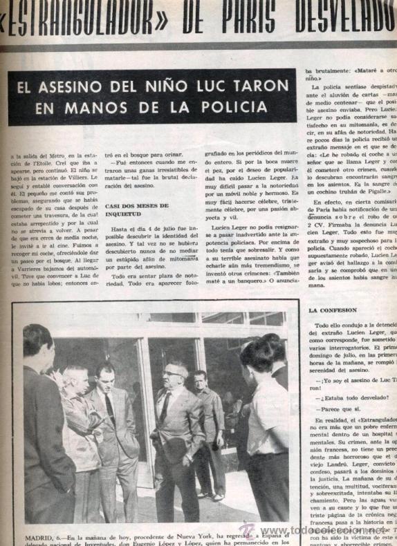 Collection Magazines and Newspapers: Art&iacute;culo publicitario 1964: *ESTRANGULADOR* DE PARIS DESVELADO, ASESINO NI&Ntilde;O LUC TARON