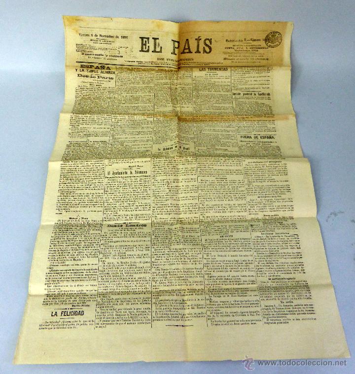 Coleccionismo de Revistas y Peri&oacute;dicos: El Pa&iacute;s 6 noviembre 1891 n&ordm; 1624 peri&oacute;dico finales S XIX
