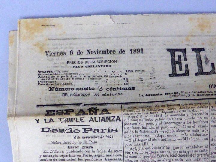 El País 6 Noviembre 1891 Nº 1624 Periódico Fina Comprar Revistas Y Periódicos Antiguos En