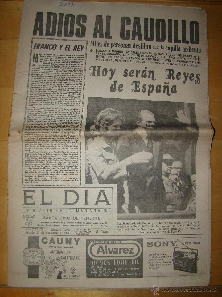 Colecionismo de Revistas e Jornais: Antiguo peri&oacute;dico de Tenerife EL DIA - 22-11-75 Muerte de Franco