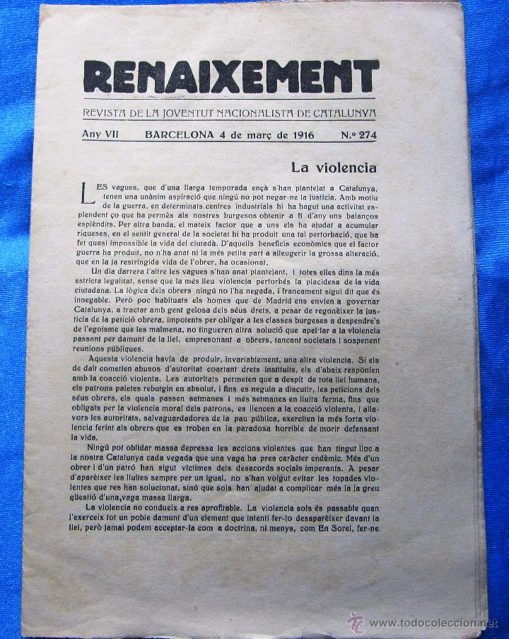 Sammeln von Zeitschriften und Zeitungen: RENAIXEMENT. REVISTA DE LA JOVENTUT NACIONALISTA DE CATALUNYA. ANY VII. N&ordm; 274. MAR&Ccedil; DE 1916.