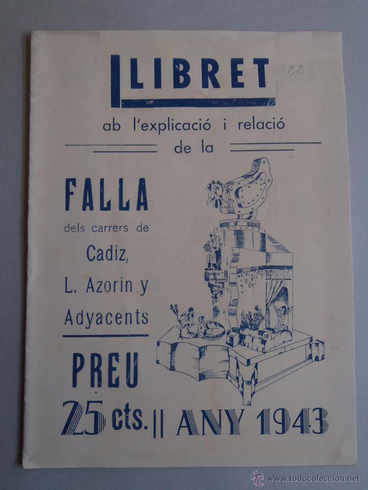 Coleccionismo de Revistas y Peri&oacute;dicos: REVISTA FALLAS , LLIBRET FALLA CARRERS CADIZ , L. AZORIN I ADJACENTS . ORIGINAL 1943 - F40