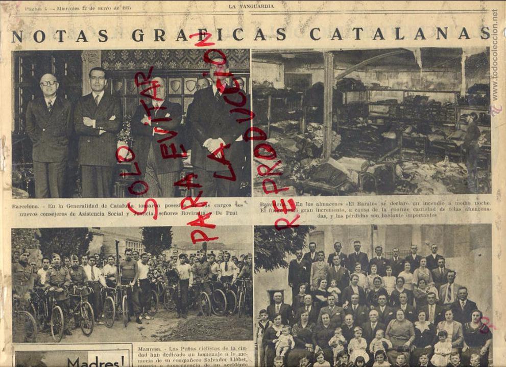 Coleccionismo de revistas y peri&oacute;dicos: BARCELONA 1935 INCENDIO ALMACENES EL BARATO -TORRE DE LA ESTACADA BODAS DE ORO- MANRESA CICLISMO HOJ