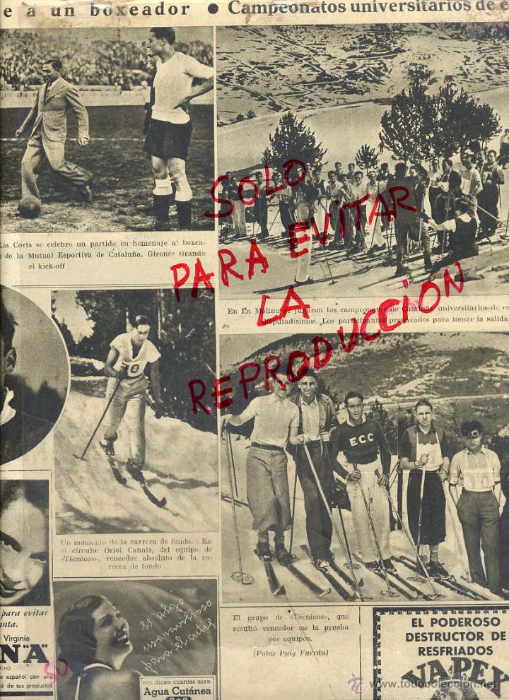 Coleccionismo de revistas y peri&oacute;dicos: LA MOLINA 1935 CAMPEONATO ESQUI UNIVERSITARIO HOJA PERIODICO