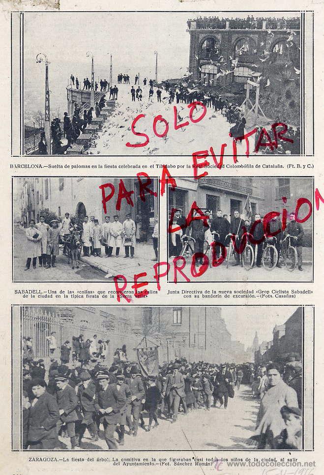 Coleccionismo de revistas y peri&oacute;dicos: BARCELONA 1916 TIBIDABO PALOMAS -SABADELL CICLISMO -  ZARAGOZA FIESTA DEL ARBOL NI&Ntilde;OS HOJA REVISTA