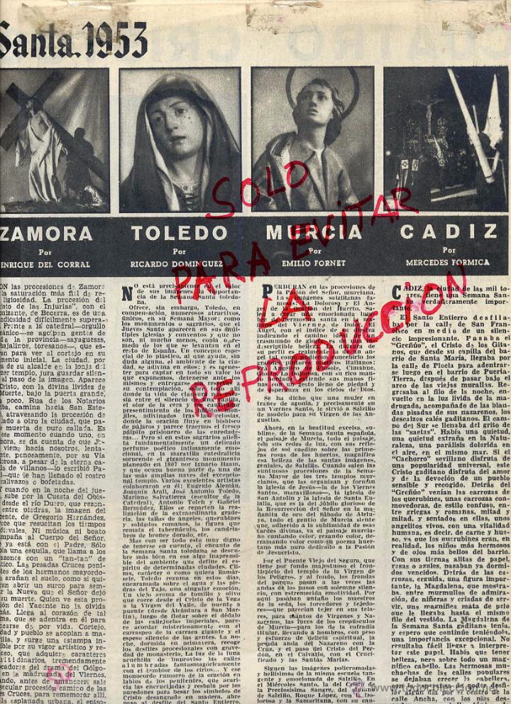 Coleccionismo de Revistas y Peri&oacute;dicos: ZAMORA-TOLEDO-MURCIA-CADIZ 1953 SEMANA SANTA HOJA REVISTA
