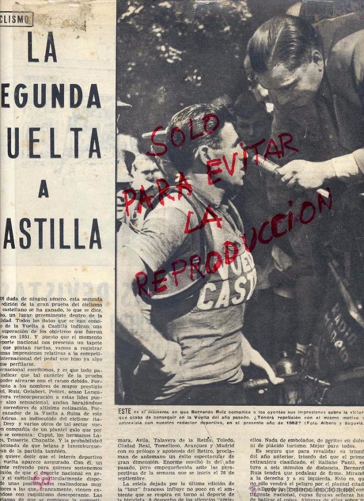 Coleccionismo de revistas y peri&oacute;dicos: CICLISMO 1952 2&ordf; VUELTA A CASTILLA BERNRDO RUIZ HOJA REVISTA