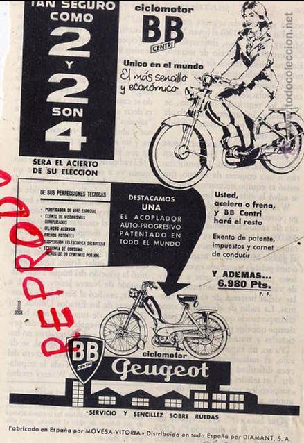 Coleccionismo de Revistas y Peri&oacute;dicos: PEUGEOT 1965 BB MOTO HOJA LIBRITO