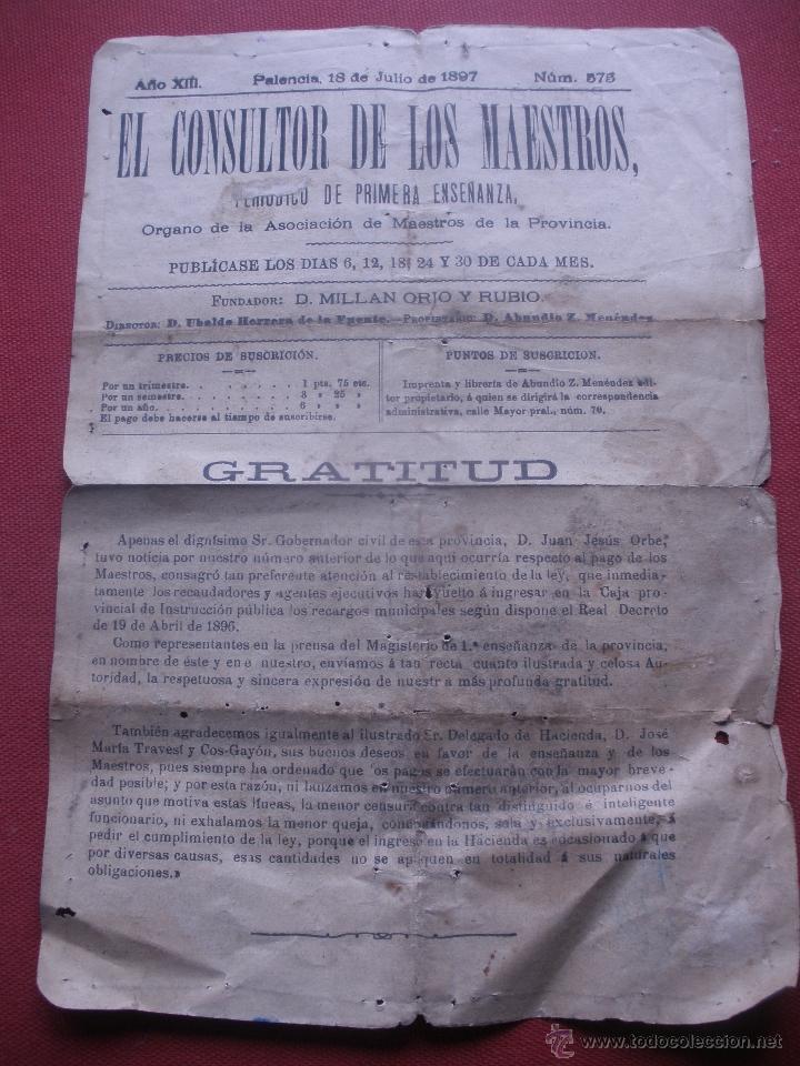 Coleccionismo de Revistas y Peri&oacute;dicos: HOJA ,EL CONSULTOR DE LOS MAESTROS.PALENCIA A&Ntilde;O 1897.