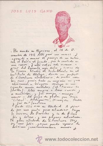Collezionismo di Riviste e Giornali: JOSE LUIS CANO. Pliego de poes&iacute;a de la revista CAUCES. Diciembre de 1943
