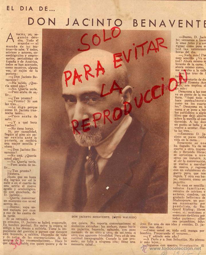 Coleccionismo de Revistas y Peri&oacute;dicos: JACINTO BENAVENTE 1927 SU DIA 2 HOJAS REVISTA