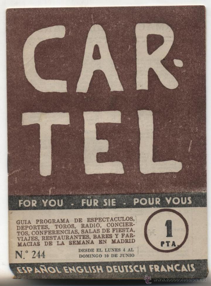 Collezionismo di Riviste e Giornali: Cartel. Lote de 5 ejemplares  n&ordm;  239,240,244,249,250.  A&ntilde;o 1956.