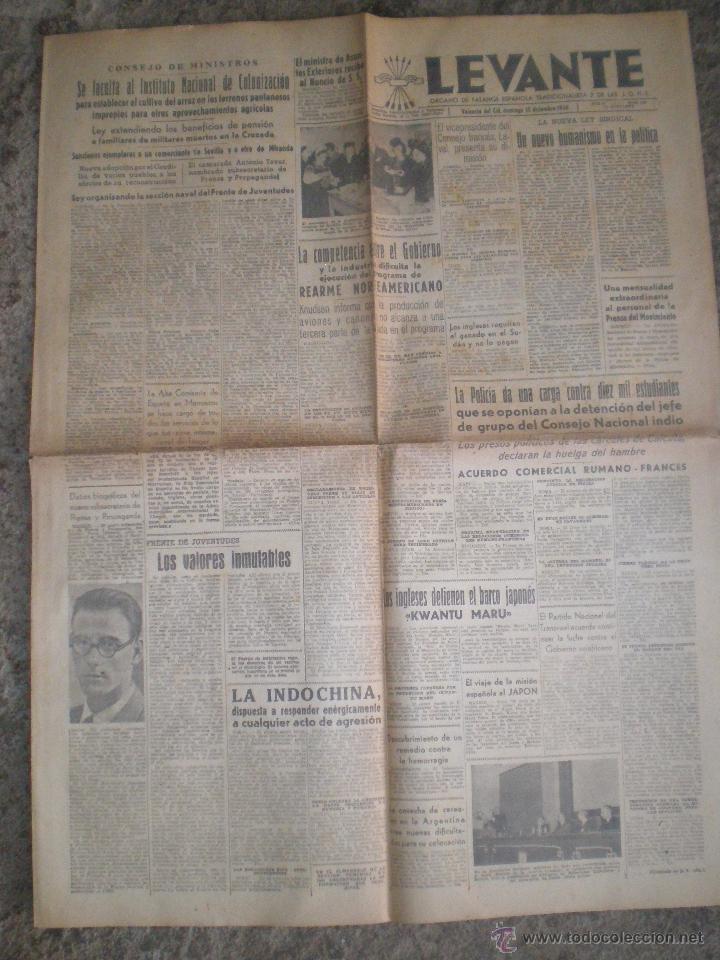 Sammeln von Zeitschriften und Zeitungen: 15 DICIEMBRE 1940 VALENCIA. PERIODICO LEVANTE N&ordm; 524. ORGANO DE FALANGE Y LAS JONS