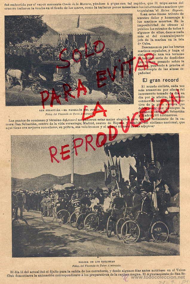 Coleccionismo de revistas y peri&oacute;dicos: CICLISMO 1895  SAN SEBASTIAN -MADRID  SALIDA  2 HOJAS REVISTA