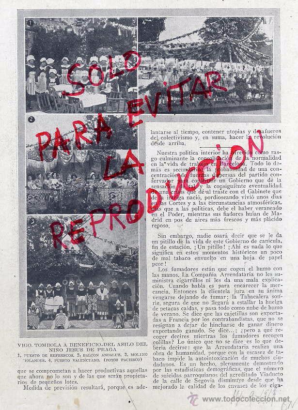 Coleccionismo de revistas y peri&oacute;dicos: VIGO 1919 TOMBOLA BENEFICA ASILO NI&Ntilde;O JESUS DE PRAGA FOTOS HOJA REVISTA