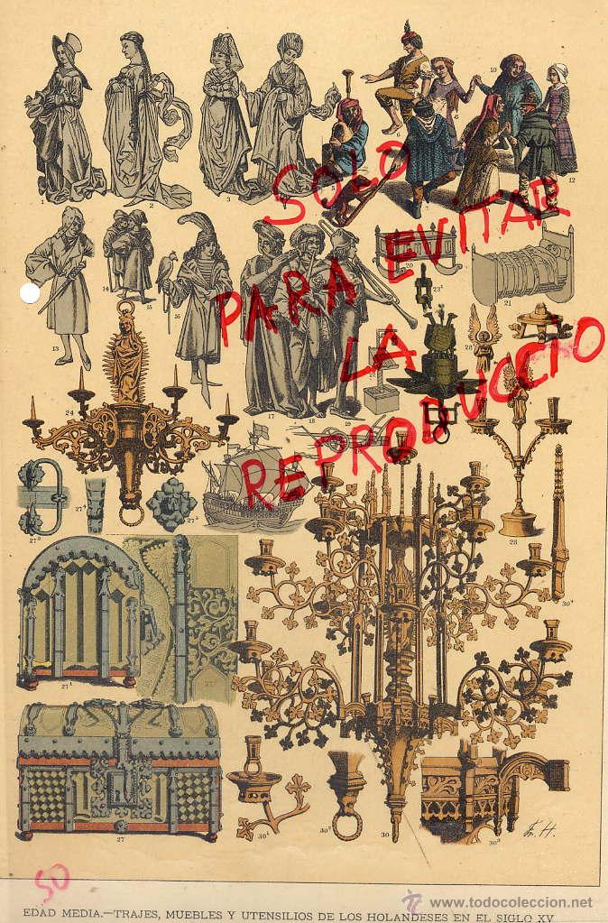 Coleccionismo de Revistas y Peri&oacute;dicos: EDAD MEDIA MUEBLES YTRAJES HOLANDESES1896 - 1901 HISTORIA GRAL,ARTE DOMENECH I MONTANER HOJA LAMINA