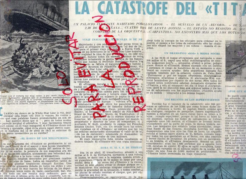Coleccionismo de revistas y peri&oacute;dicos: TITANIC 1957 LA CATASTROFE DEL TITANIC 2 HOJAS REVISTA