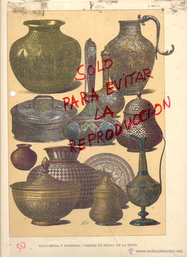 Coleccionismo de Revistas y Peri&oacute;dicos: EDAD MEDIA OBJETOS INDIOS 1896 -1901 HIST.GRAL.DE ARTE LUIS DOMENECH I MONTANER LAMINA