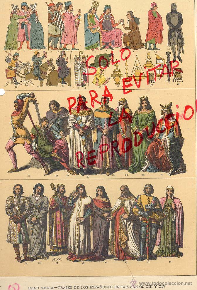 Coleccionismo de Revistas y Peri&oacute;dicos: EDAD MEDIA TRAJES ESPA&Ntilde;OLESSIGLO XIII 1896 -1901 HIST.GRAL.DE ARTE LUIS DOMENECH I MONTANER LAMINA