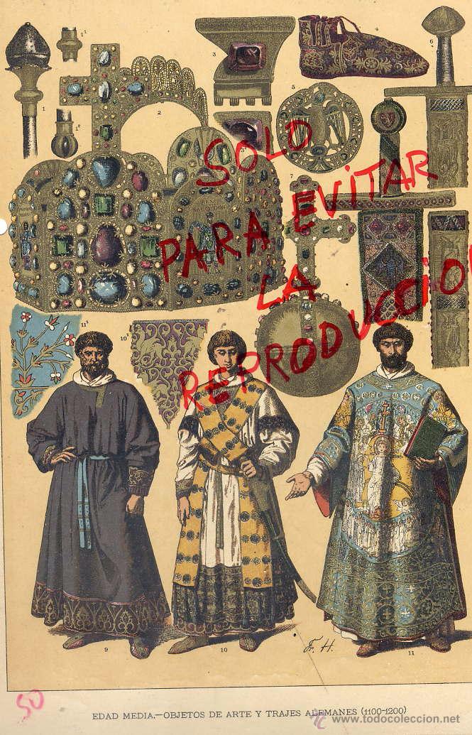 Coleccionismo de Revistas y Peri&oacute;dicos: EDAD MEDIA TRAJES Y OBJETOS ALEMANES 1896 -1901 HIST.GRAL.DE ARTE LUIS DOMENECH I MONTANER LAMINA
