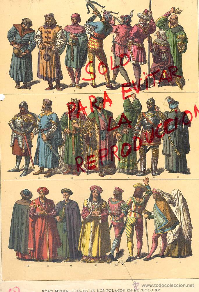 Coleccionismo de Revistas y Peri&oacute;dicos: EDAD MEDIA TRAJES POLACOSS 1896 -1901 HIST.GRAL.DE ARTE LUIS DOMENECH I MONTANER LAMINA