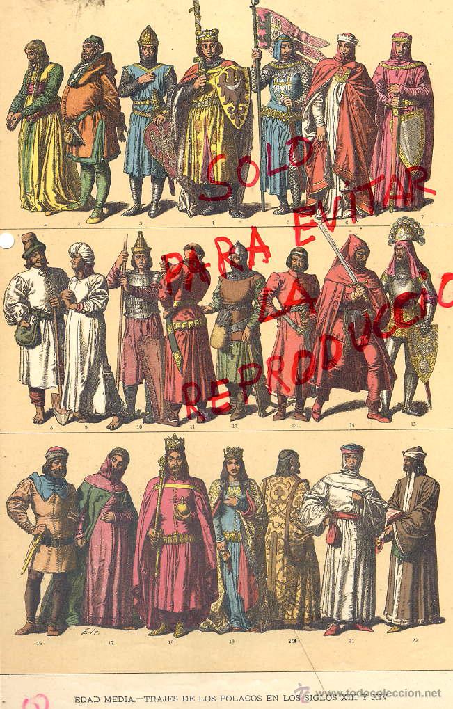 Coleccionismo de Revistas y Peri&oacute;dicos: EDAD MEDIA TRAJES POLACOS 1896 -1901 HIST.GRAL.DE ARTE LUIS DOMENECH I MONTANER LAMINA