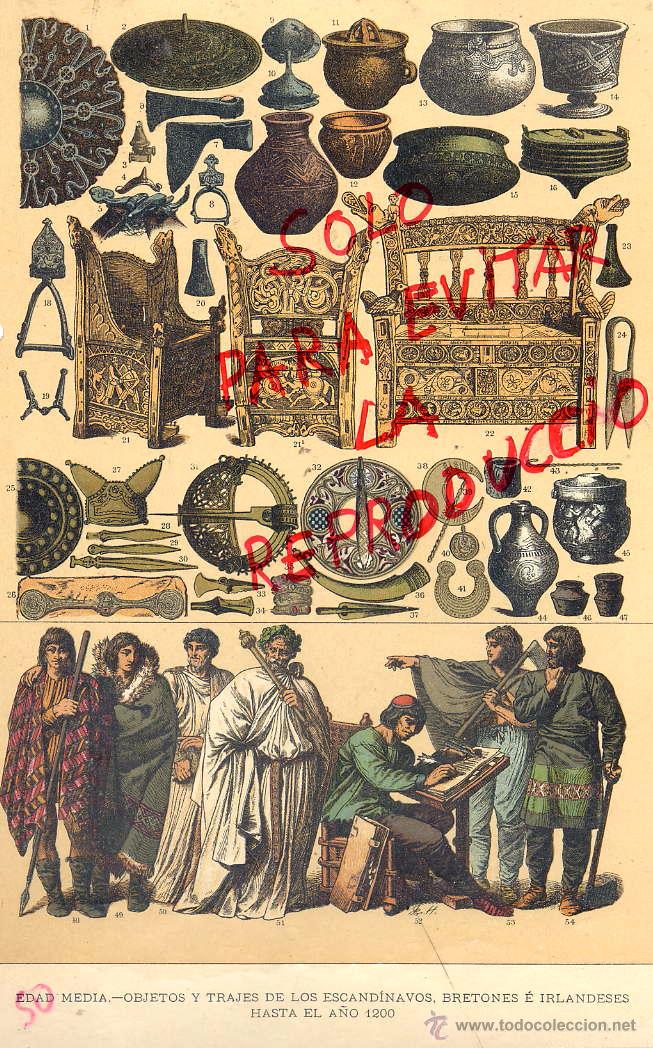 Coleccionismo de Revistas y Peri&oacute;dicos: EDAD MEDIA TRAJES Y OBJETOS ESCANDINAVOS1896 -1901 HIST.GRAL.DE ARTE LUIS DOMENECH I MONTANER LAMINA