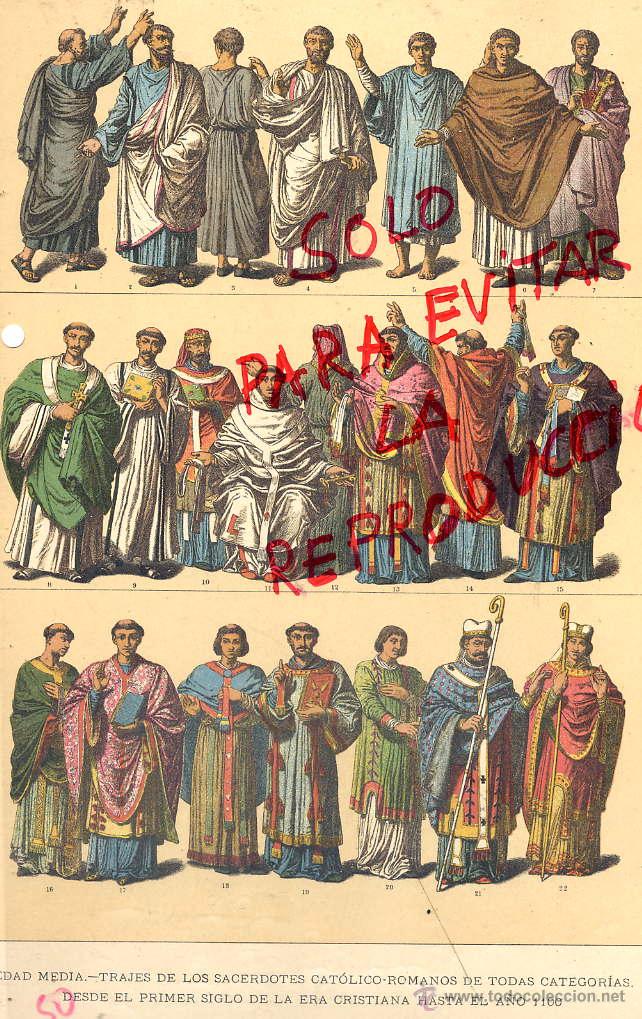 Coleccionismo de Revistas y Peri&oacute;dicos: EDADA MEDIA TRAJES SACERDOTES ROMANOS 1896 -1901 HIST.GRAL.DE ARTE LUIS DOMENECH I MONTANER LAMINA
