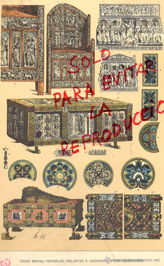 Coleccionismo de Revistas y Peri&oacute;dicos: EDAD MEDI MUEBLES Y ADORNOS BIZANTINO 1896 -1901 HIST.GRAL.DE ARTE LUIS DOMENECH I MONTANER LAMINA