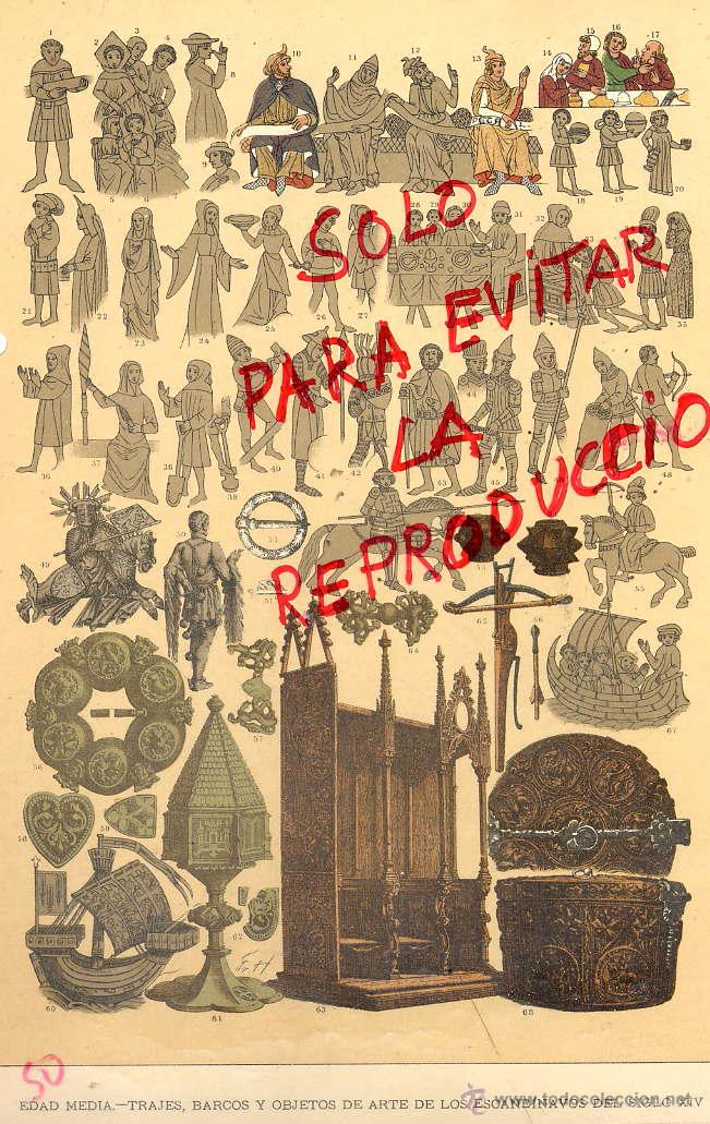 Coleccionismo de Revistas y Peri&oacute;dicos: EDAD MEDIA TRAJES Y OBJETOS ESCANDIN&Agrave;VI 1896 -1901 HIST.GRAL.DE ARTE LUIS DOMENECH I MONTANER LAMINA