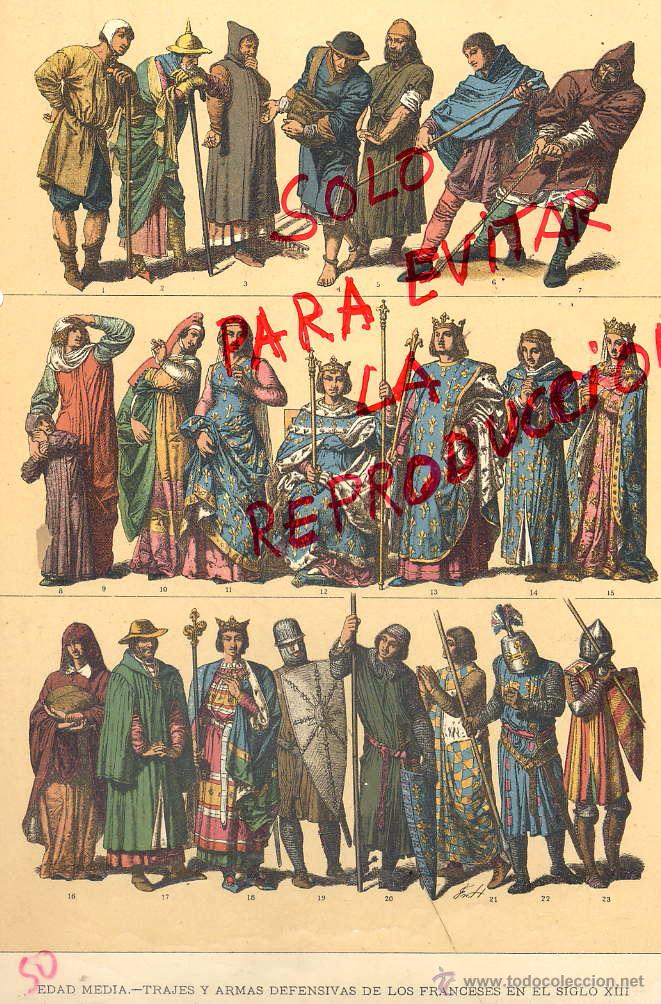 Coleccionismo de Revistas y Peri&oacute;dicos: EDAD MEDIA TRAJES Y ARMAS FRANCESES 1896 -1901 HIST.GRAL.DE ARTE LUIS DOMENECH I MONTANER LAMINA