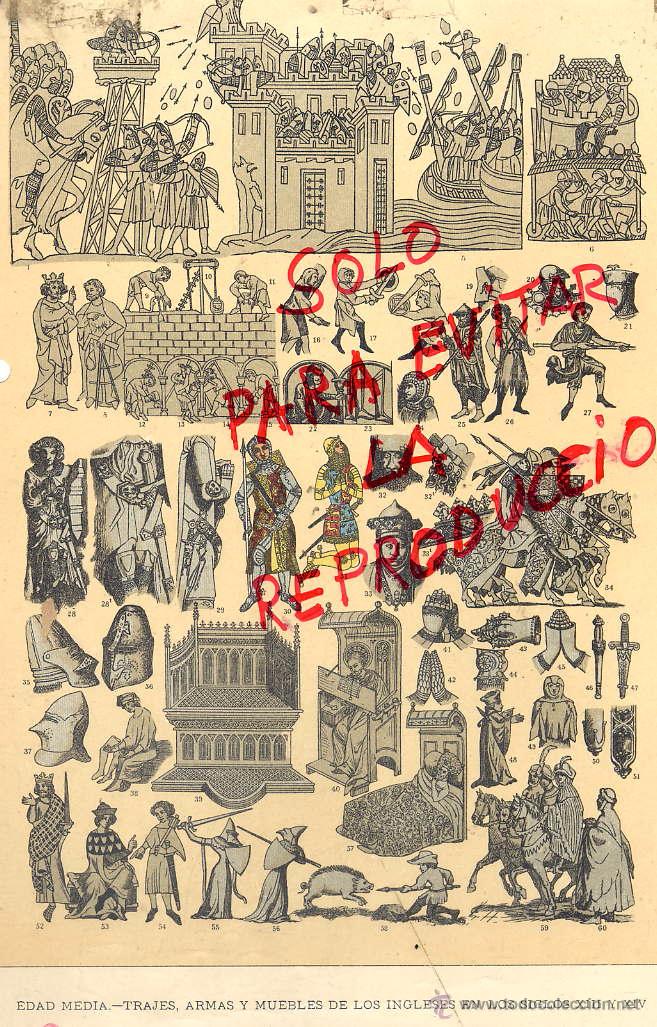 Coleccionismo de Revistas y Peri&oacute;dicos: EDAD MEDIA TRAJES YA RMAS INGLESES 1896 -1901 HIST.GRAL.DE ARTE LUIS DOMENECH I MONTANER LAMINA
