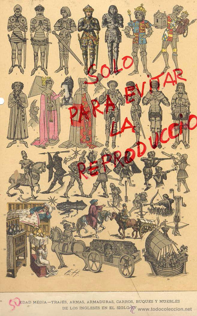Coleccionismo de Revistas y Peri&oacute;dicos: EDAD MEDIA TRAJES YA RAMS INGLESES 1896 -1901 HIST.GRAL.DE ARTE LUIS DOMENECH I MONTANER LAMINA