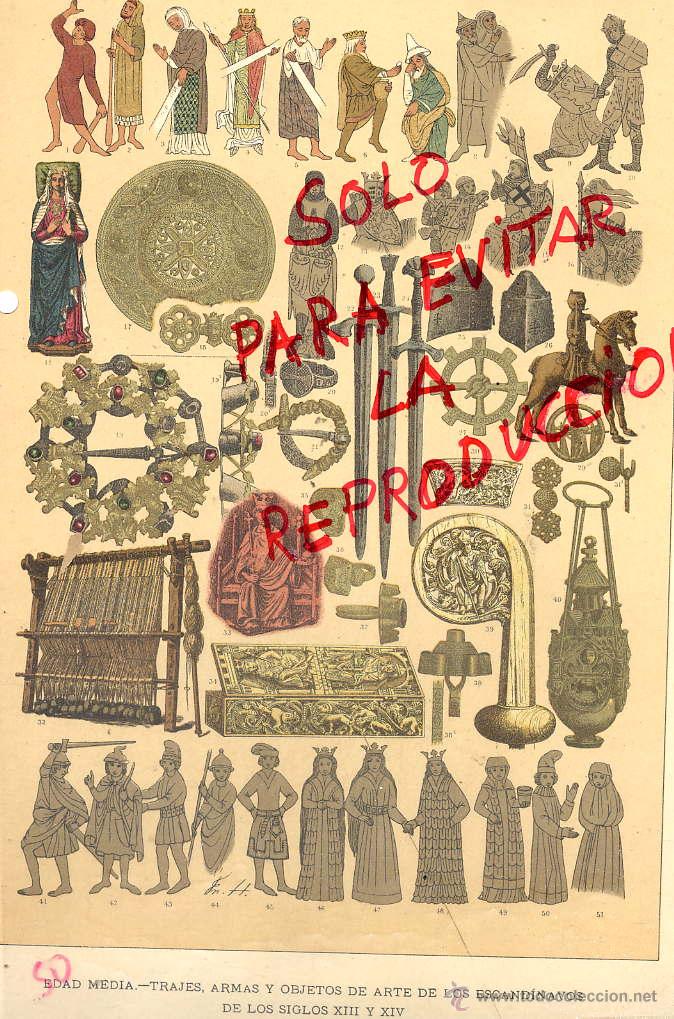 Coleccionismo de Revistas y Peri&oacute;dicos: EDADA MEDIA TRAJES Y ARMAS ESCANDINAVOS 1896 -1901 HIST.GRAL.DE ARTE LUIS DOMENECH I MONTANER LAMINA