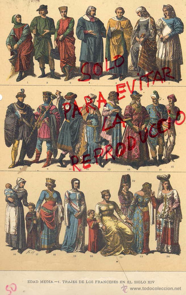 Coleccionismo de Revistas y Peri&oacute;dicos: EDAD MEDIA TRAJES FRANCESES 1896 -1901 HIST.GRAL.DE ARTE LUIS DOMENECH I MONTANER LAMINA