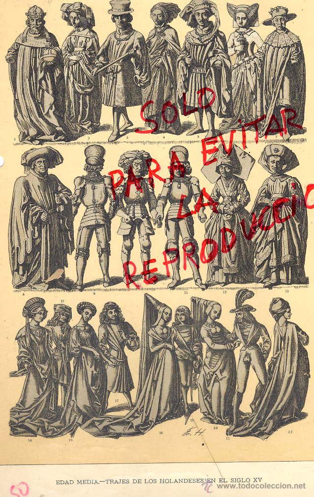 Coleccionismo de Revistas y Peri&oacute;dicos: EDAD MEDIA TRAJES HOLANDESES 1896 -1901 HIST.GRAL.DE ARTE LUIS DOMENECH I MONTANER LAMINA