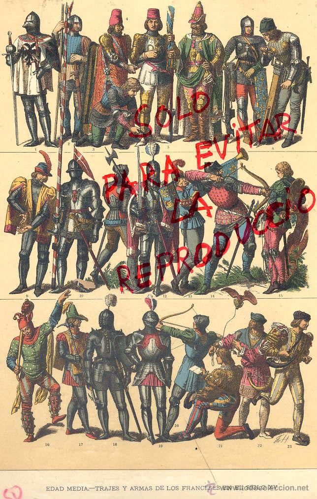 Coleccionismo de Revistas y Peri&oacute;dicos: EDAD MEDIA TRAJES Y ARMAS FRANCESESL 1896 -1901 HIST.GRAL.DE ARTE LUIS DOMENECH I MONTANER LAMINA