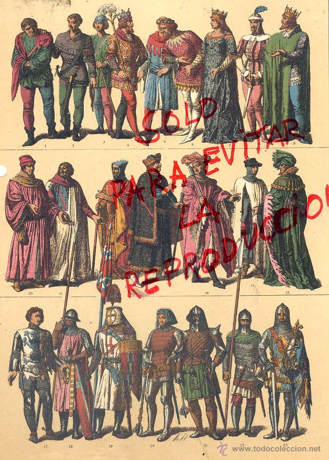 Coleccionismo de Revistas y Peri&oacute;dicos: EDAD MEDIA TRAJES FRANCESES 1896 -1901 HIST.GRAL.DE ARTE LUIS DOMENECH I MONTANER LAMINA
