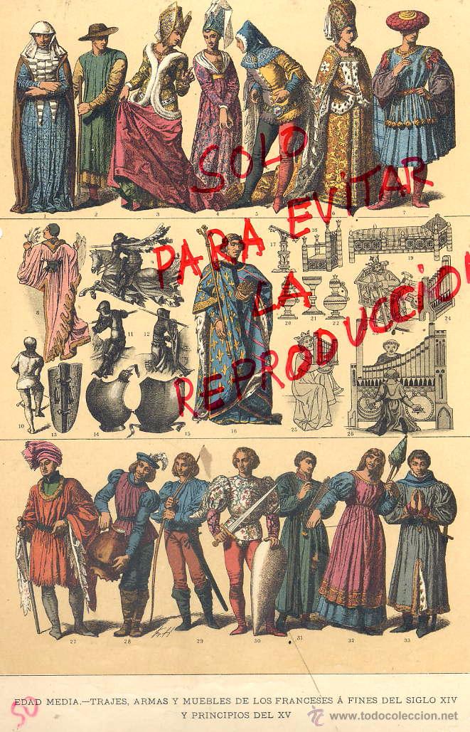 Coleccionismo de Revistas y Peri&oacute;dicos: EDADA MEDIA TRAJES ARMAS FRANCESES 1896 -1901 HIST.GRAL.DE ARTE LUIS DOMENECH I MONTANER LAMINA