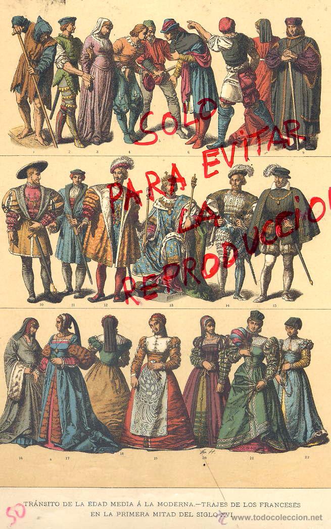 Coleccionismo de Revistas y Peri&oacute;dicos: EDAD MEDIA A MODERA TRAJES FRANCESES 1896 -1901 HIST.GRAL.DE ARTE LUIS DOMENECH I MONTANER LAMINA