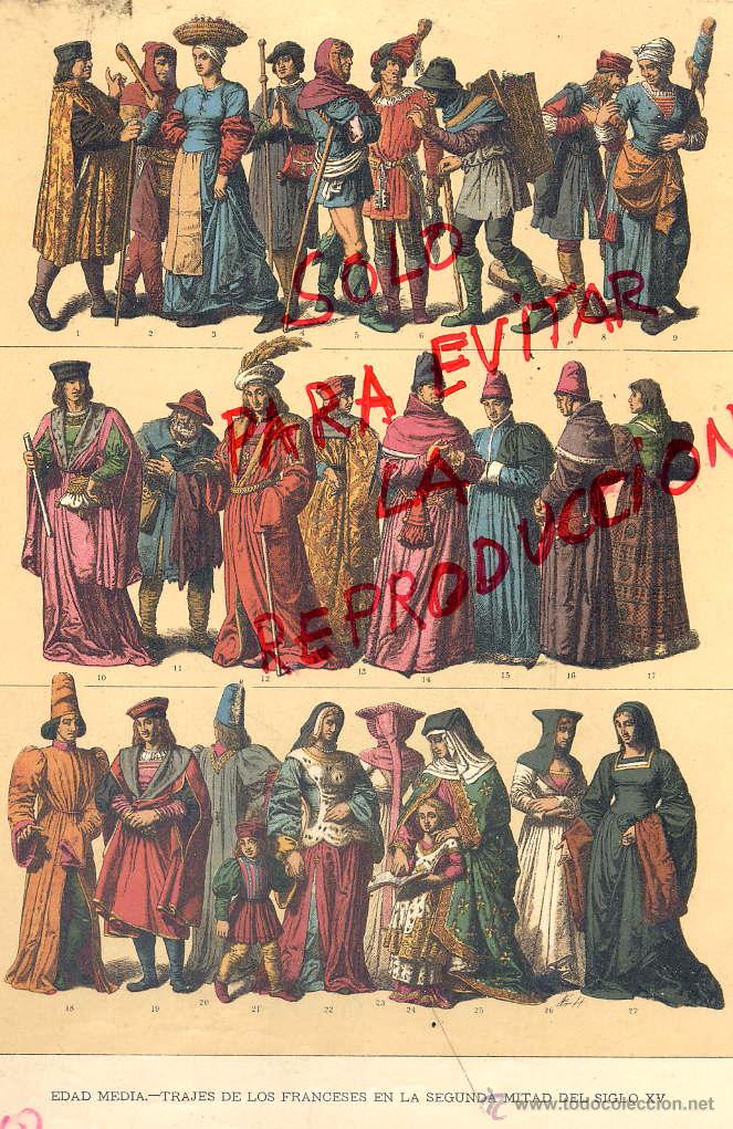 Coleccionismo de Revistas y Peri&oacute;dicos: EDAD MEDIA TRAJES FRANCESES 1896 -1901 HIST.GRAL.DE ARTE LUIS DOMENECH I MONTANER LAMINA