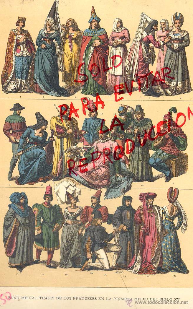 Coleccionismo de Revistas y Peri&oacute;dicos: EDAD MEDIA TRAJES FRANCESES 1896 -1901 HIST.GRAL.DE ARTE LUIS DOMENECH I MONTANER LAMINA