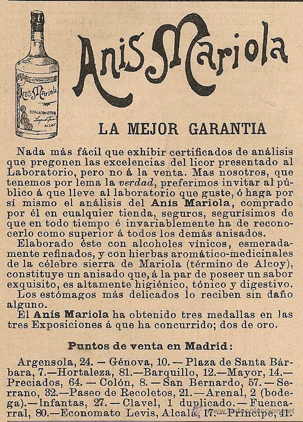 Coleccionismo de Revistas y Peri&oacute;dicos: * ALCOY * ALCOI * Publicidad an&iacute;s Mariola - 1913