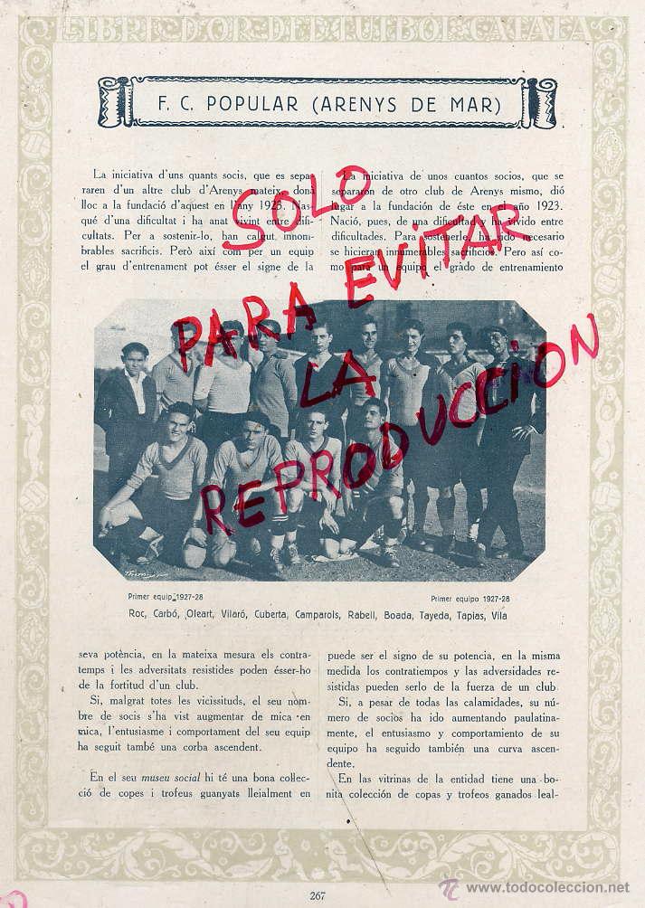 Collezionismo di Riviste e Giornali: FUTBOL CATALA 1928 F.C. POPULAR - ARENYS DE MAR HOJA LIBRO HOJA LIBRO