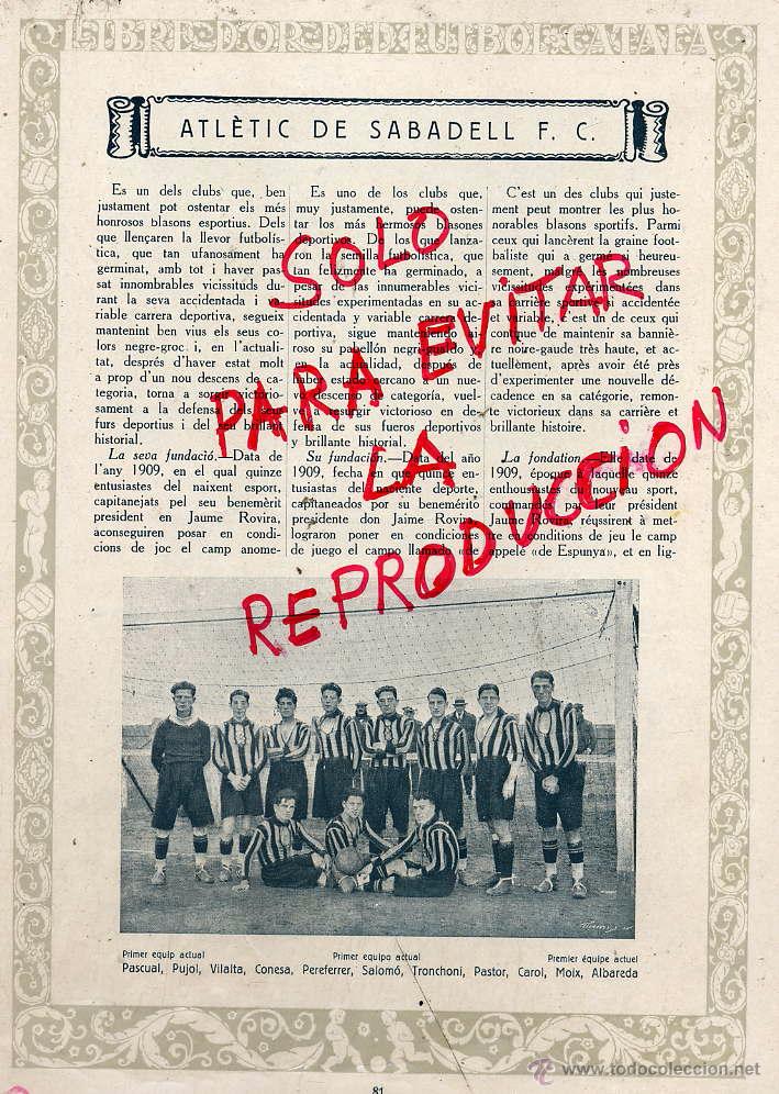 Coleccionismo de Revistas y Peri&oacute;dicos: FUTBOL CATALA 1928 ATLETIC DE SABADELL F.C.  2   HOJAS  LIBRO